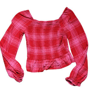 Girls Red Pink Smocked Long Sleeve Blouse Top Sz 14